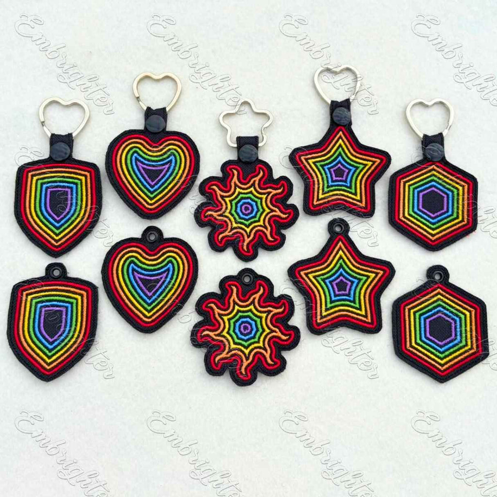 Rainbow pride ITH keychain embroidery design set No. 4