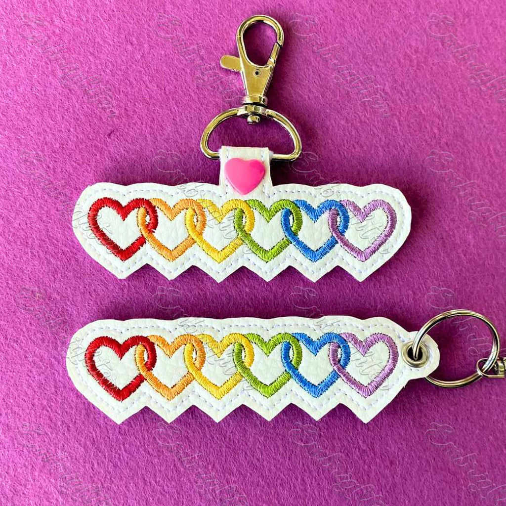 Rainbow hearts ITH keychain embroidery design