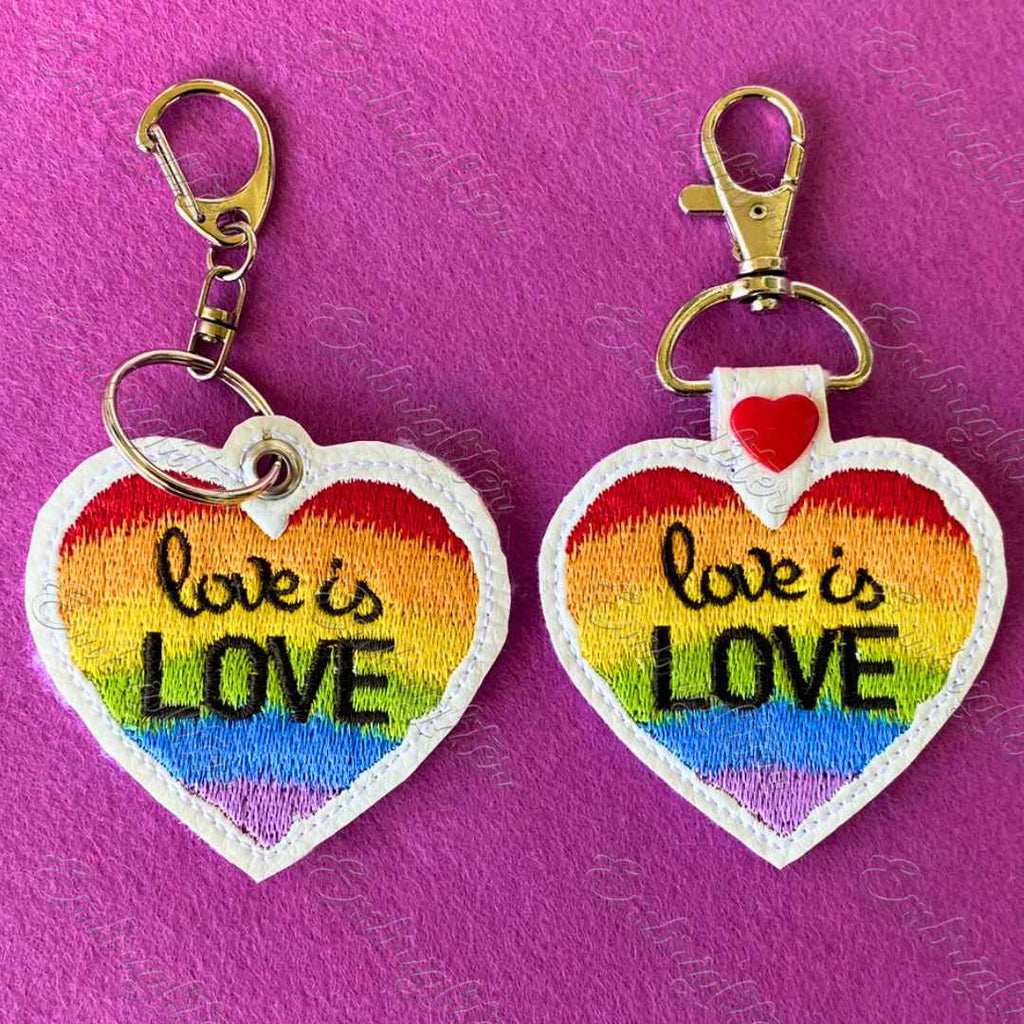 Rainbow Love is Love heart ITH keychain embroidery design