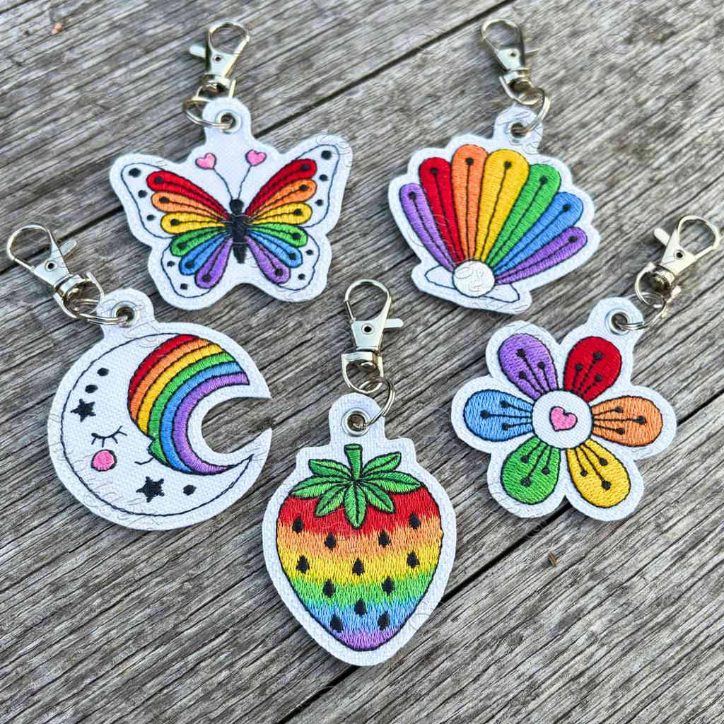 Rainbow pride ITH keychain embroidery design set No. 5