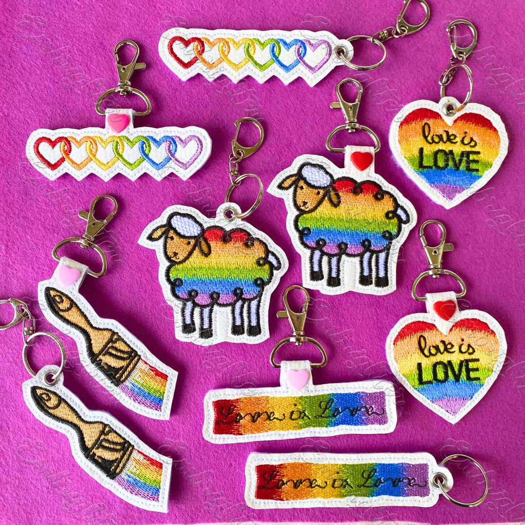 Rainbow pride ITH keychain embroidery design set