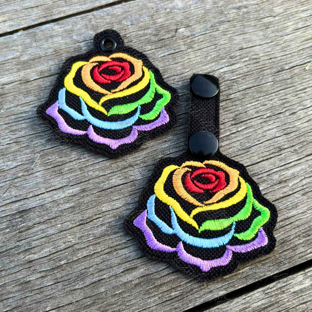 Rainbow Rose Keychain ITH embroidery design