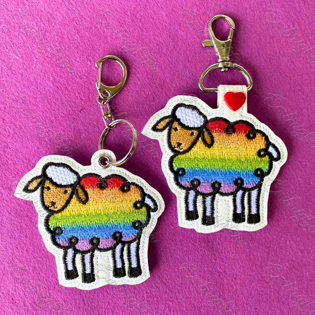 Rainbow sheep keychain ITH embroidery design