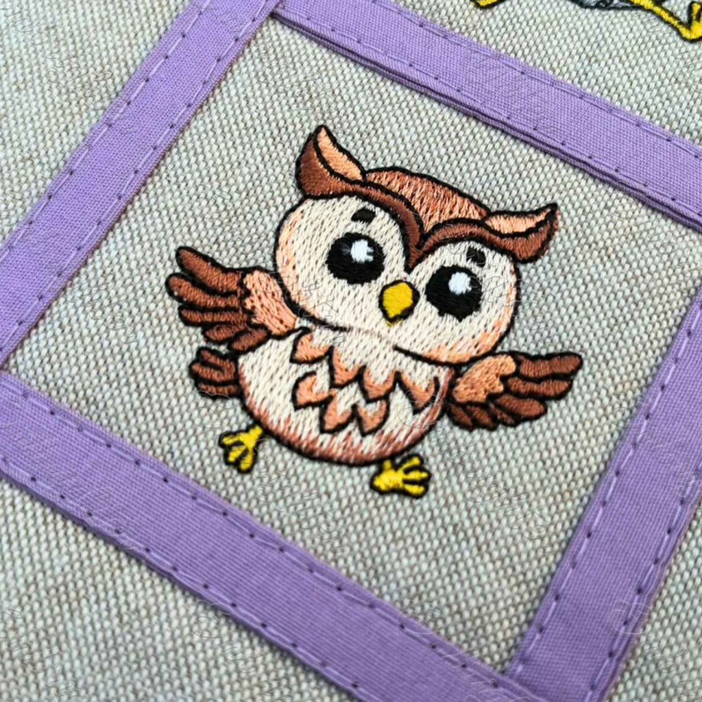 Scampering Owl embroidery design