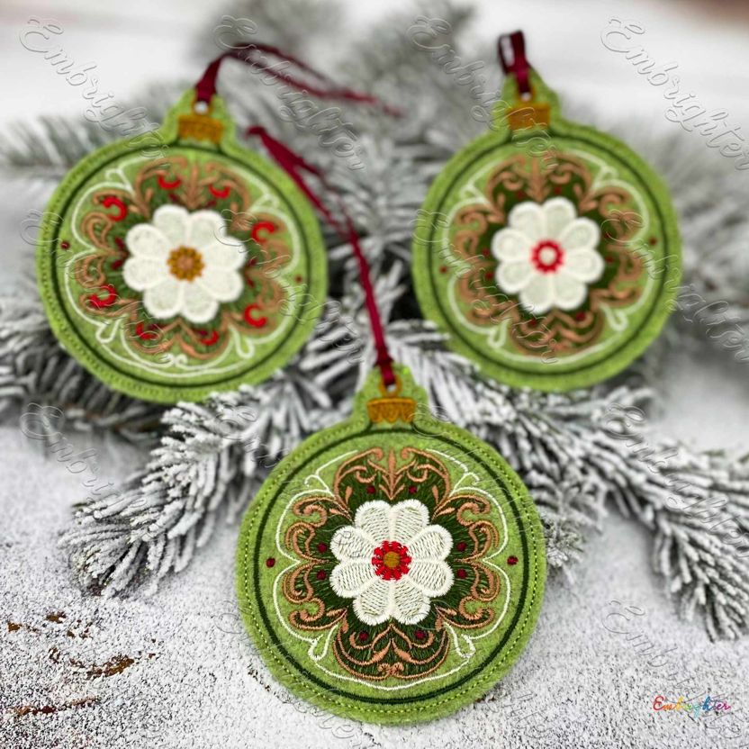 Christmas Floral Ornament ITH embroidery design Set – Embrighter