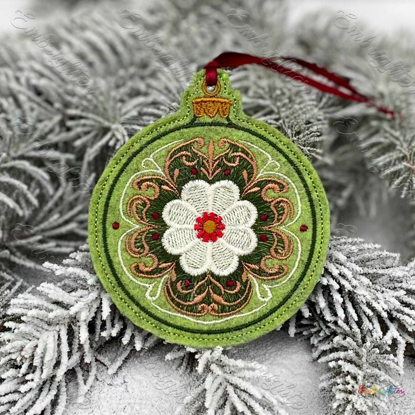 Snow Blossom Christmas Floral ornament ITH embroidery design