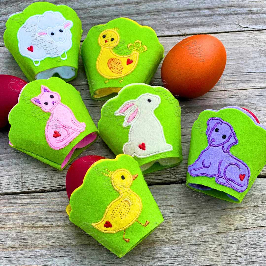 Spring Animals Easter egg holder ITH embroidery design set
