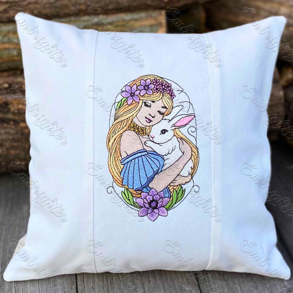 Spring Fairy with Bunny Easter machine embroidery design