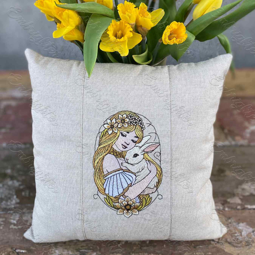 Spring Fairy with Bunny Easter machine embroidery design – Embrighter