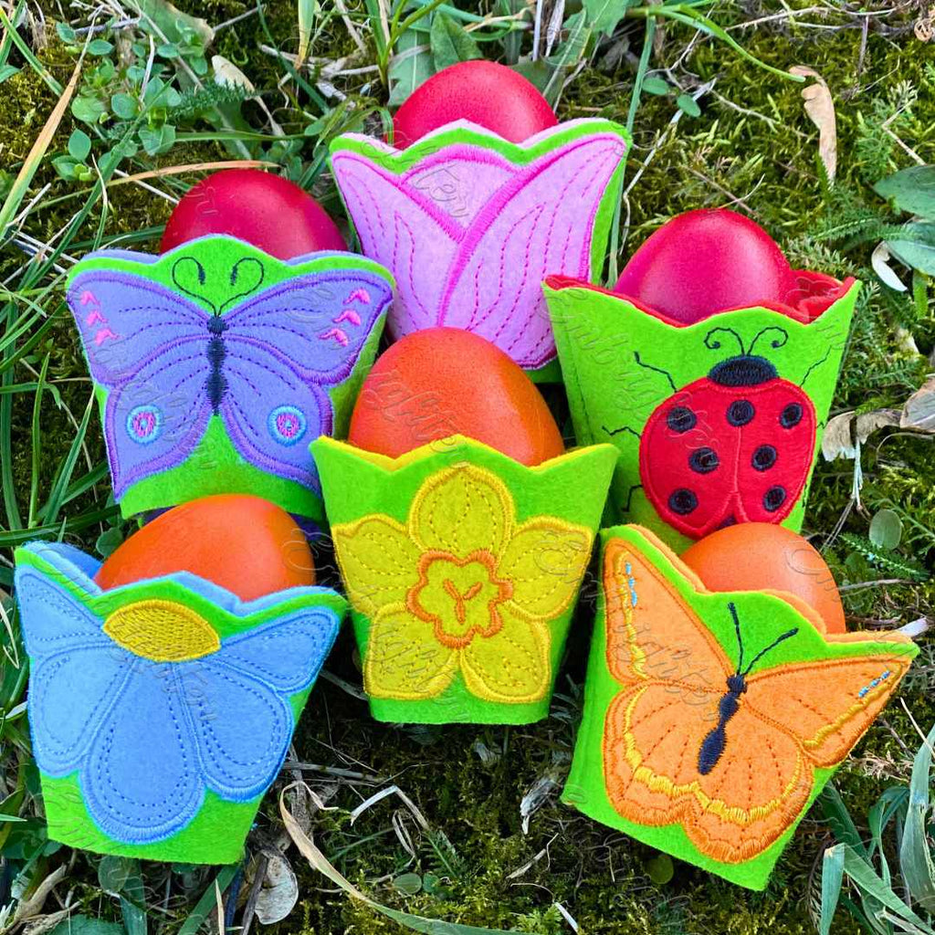Spring Garden Easter egg holder ITH embroidery design set