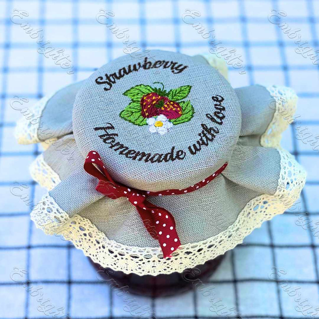 Strawberry jar lid cover embroidery design