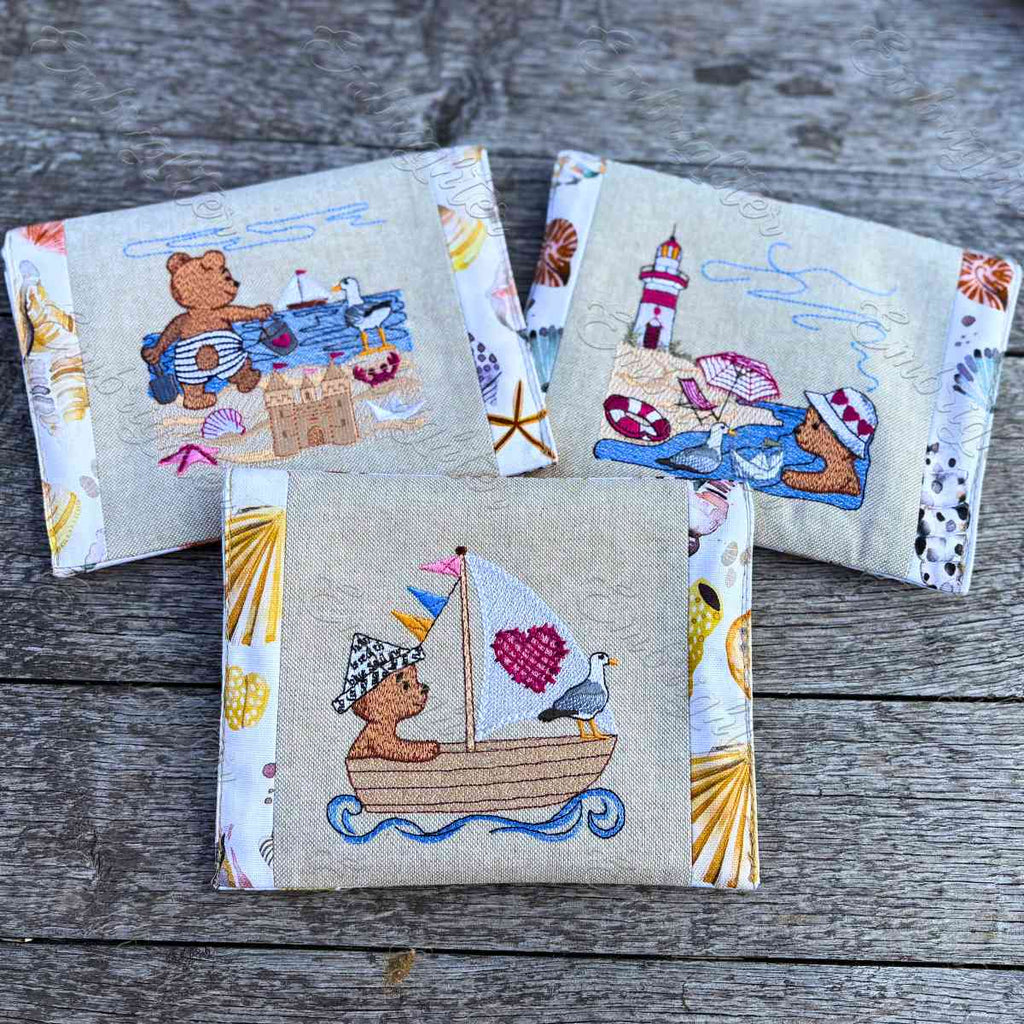 Teddy Bear and Seagull Seaside Embroidery Design Set for 4×4 Inch (10×10 cm) Hoops