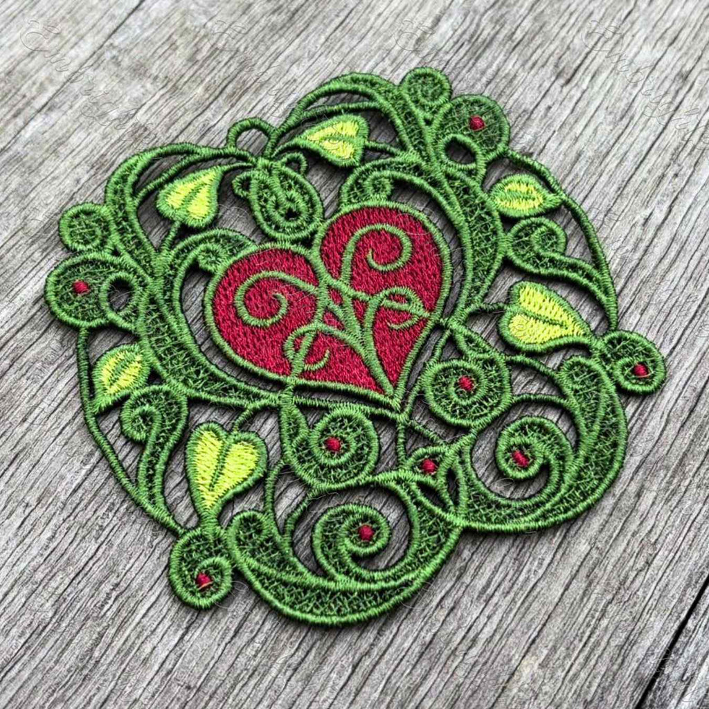 Tendril Heart Lace FSL machine embroidery design