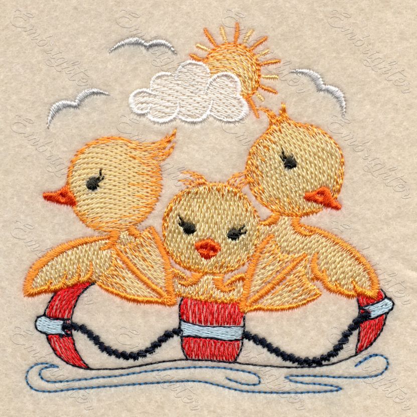Three cute ducklings embroidery design