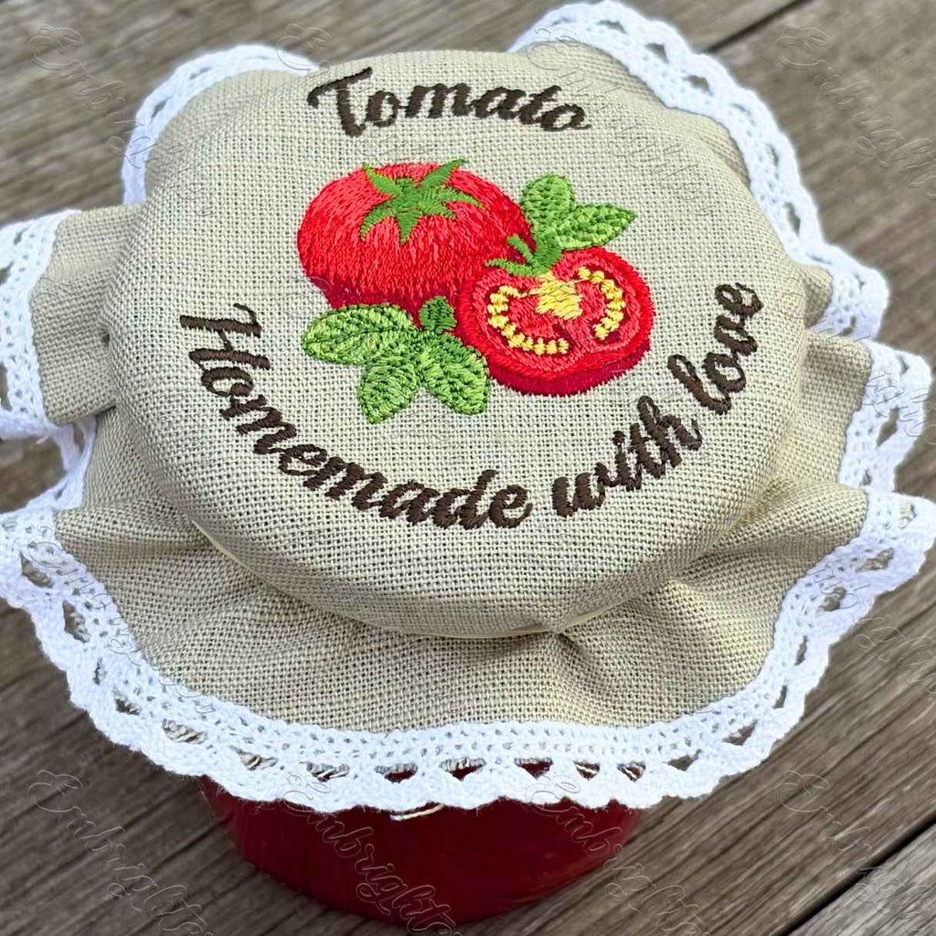 Tomato jar lid cover embroidery design