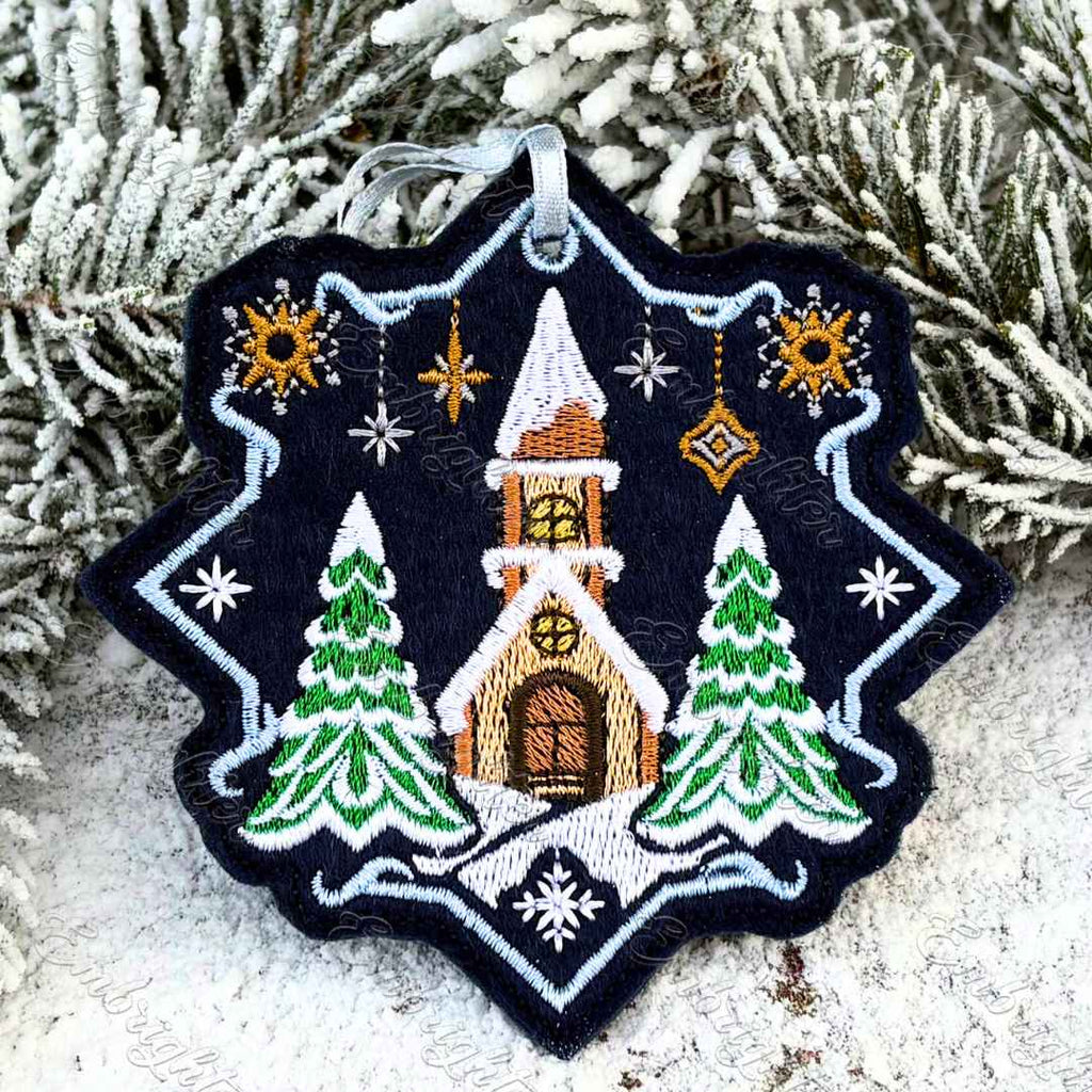 The Bellmaster’s Church - Winter Village Ornament ITH embroidery design