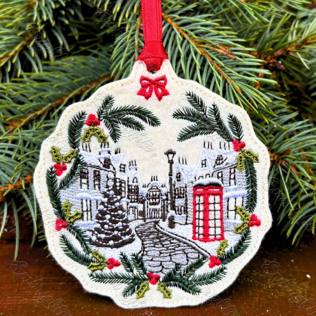 Winter City - Winter Street With Phone Booth ITH Embroidery Design