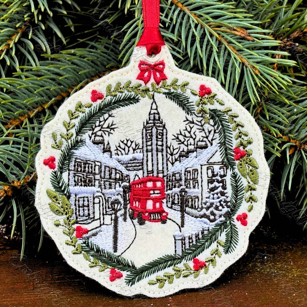 Winter City - Cosy Street With Double-Decker Bus ITH Embroidery Design