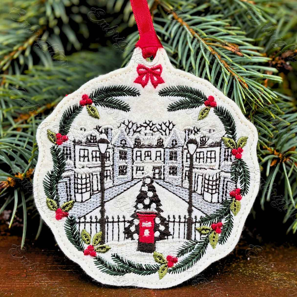 Winter City - Snowy Town Square With Mail Box ITH Embroidery Design