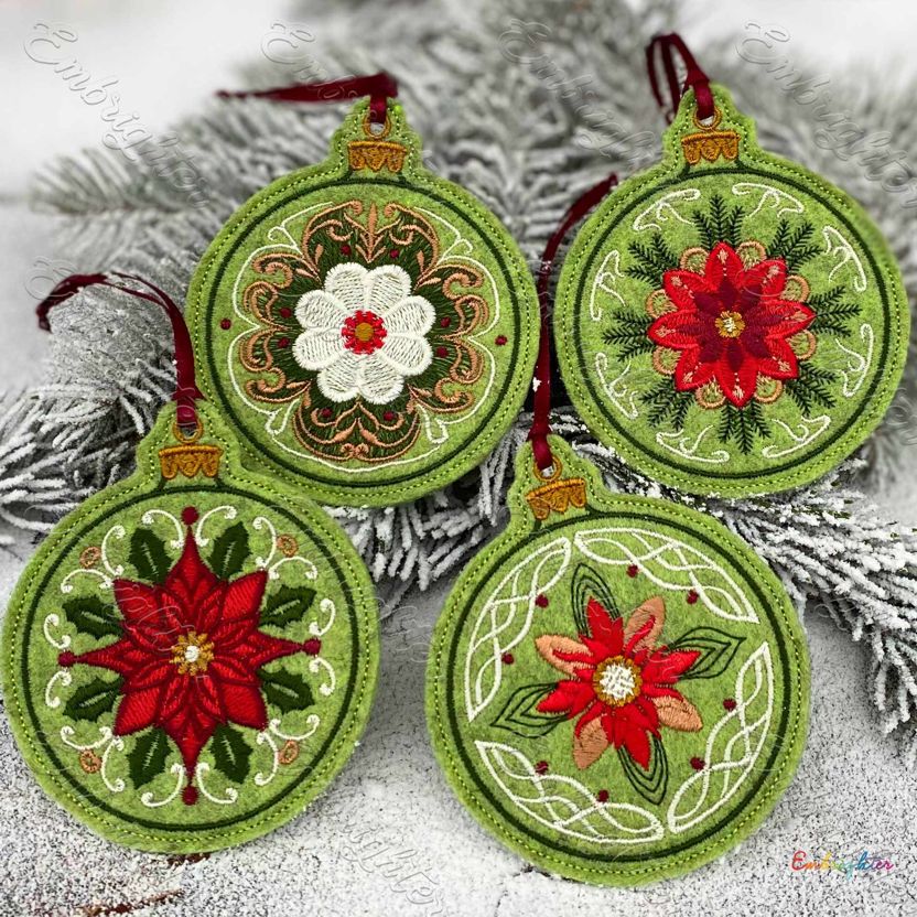 Christmas Floral Ornament ITH embroidery design Set