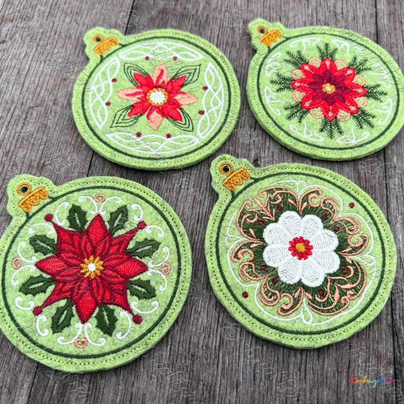 Christmas Floral Ornament ITH embroidery design Set – Embrighter