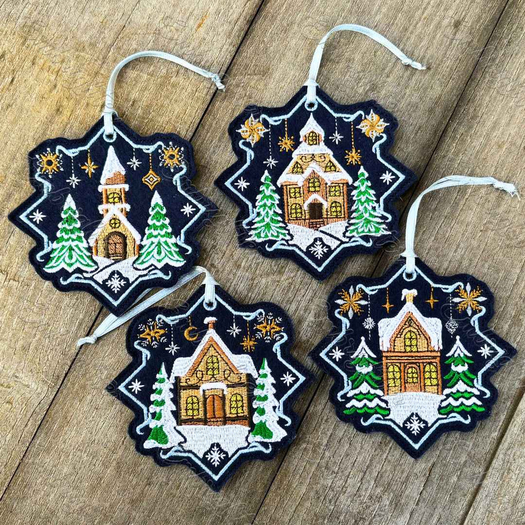 Winter Village Ornament ITH Embroidery Design Set