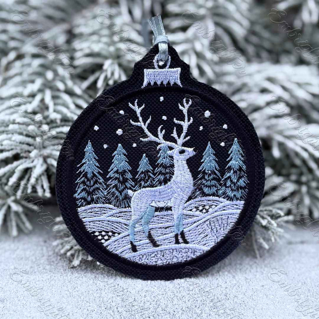 Winter Forest Deer Ornament ITH Embroidery Design