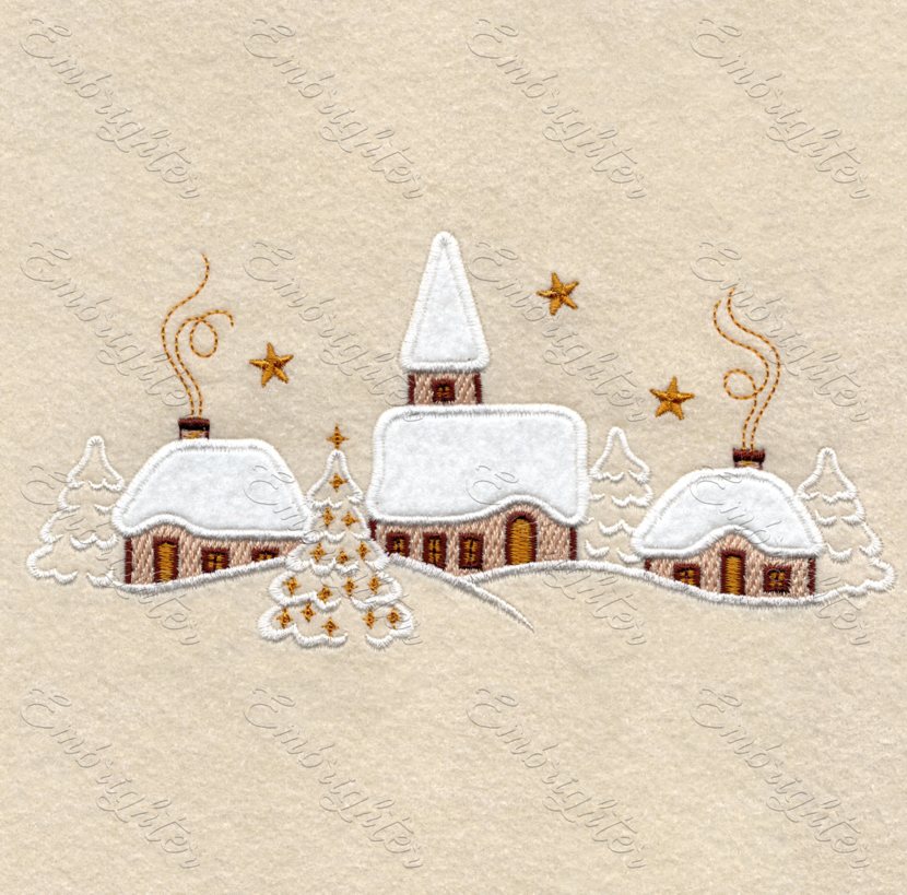 Applique Christmas winter village embroidery design