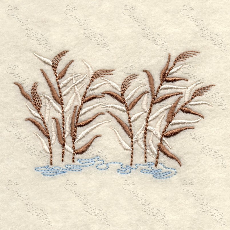 Machine embroidery design. Sizzling Bulrush in two sizes, from the Lake wildlife set. 