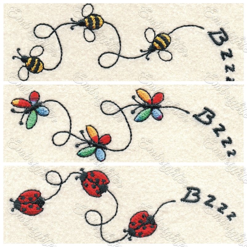 flying insects embroidery design set
