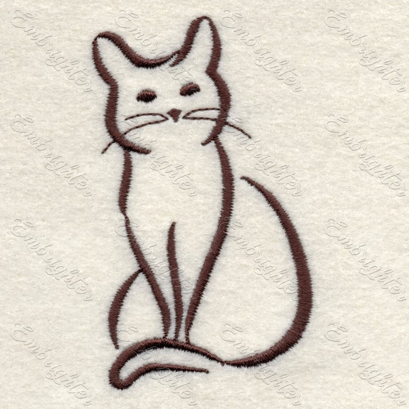 Machine embroidery design. Cute Line drawing cat 03.