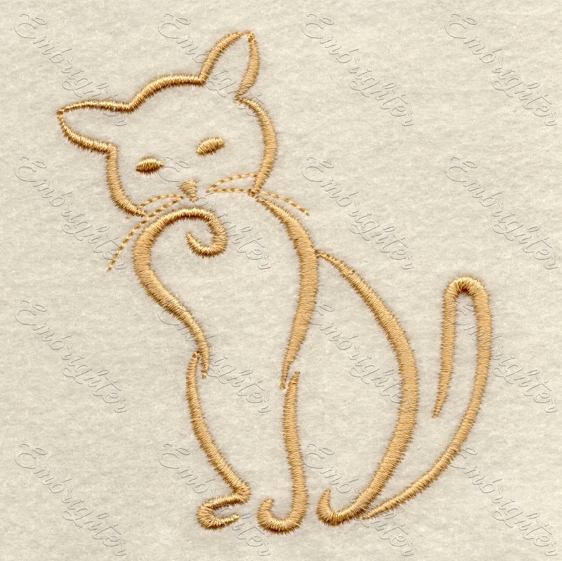 Machine embroidery design. Cute Line drawing cat 04. 