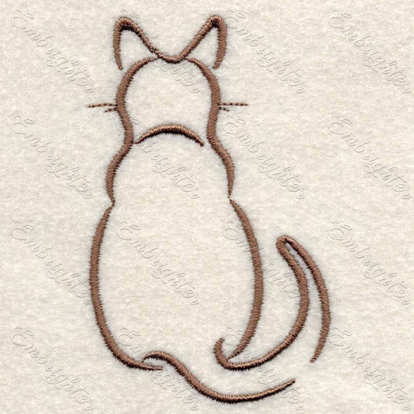 Machine embroidery design. Cute Line drawing cat 08. 