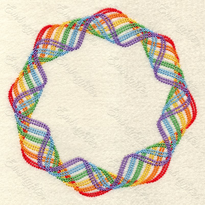Chain stitch embroidery design. Curved chain stitch lines in six shades of rainbow.