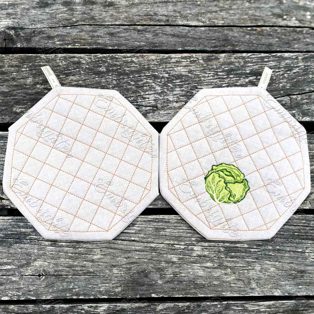 Customizable, blank ITH pot holder embroidery design set with 4 embroi