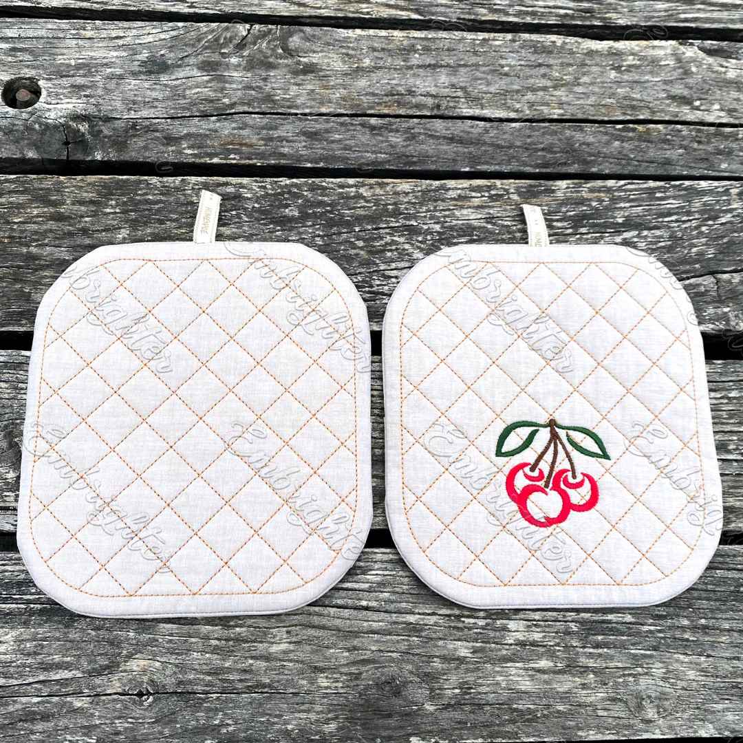 Customizable, blank ITH pot holder embroidery design set with 4 embroi