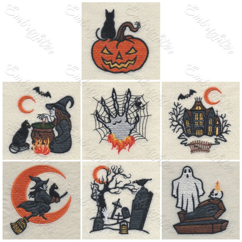 Machine embroidery design. Amazing Halloween set with very detailed patterns.