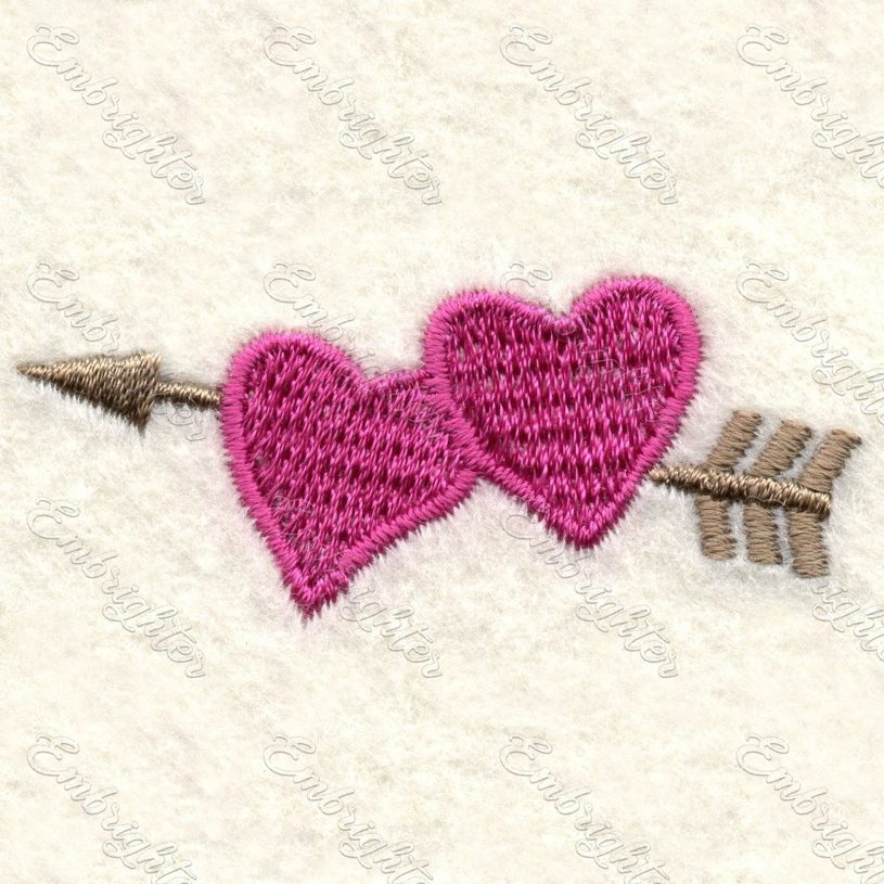 Machine embroidery design with hearts, it suits for wedding or Valentine's day. Two hearts with arrow in two different sizes.
