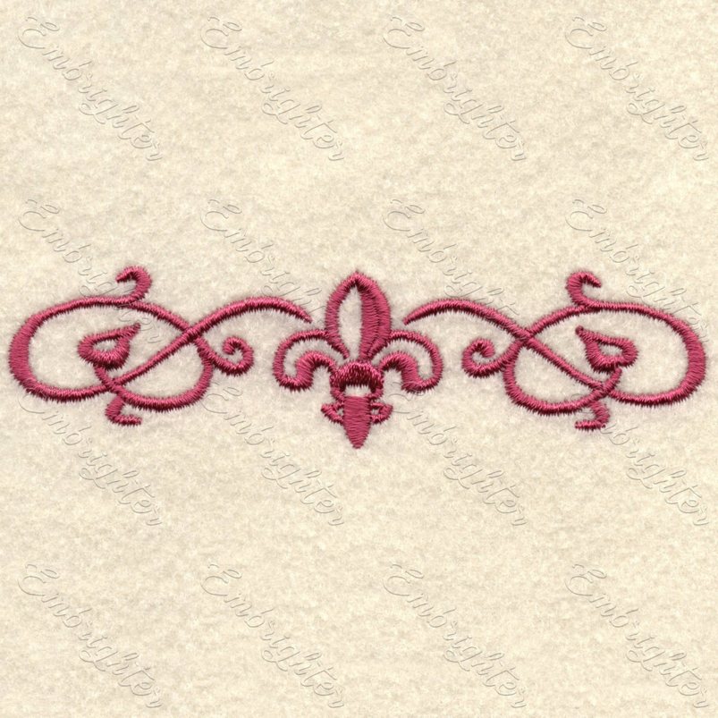 Machine embroidery design. Heraldic lily ornament with leaves.