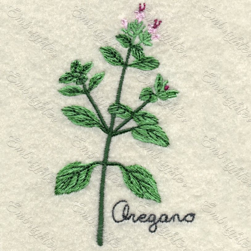 Machine embroidery design. Real looking oregano in two sizes.