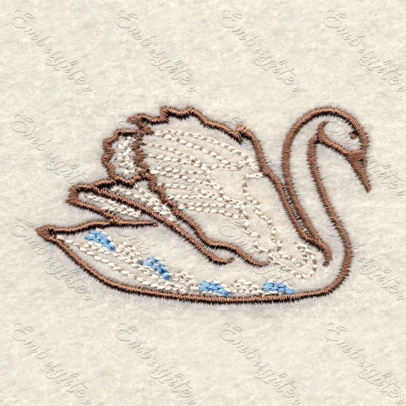 Machine embroidery design. Graceful swan in two sizes, from the Lake wildlife set.