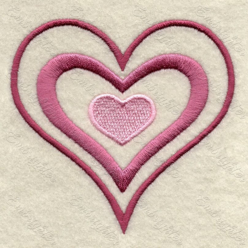 Machine embroidery design. Lovely hearts in three sizes. Three different hearts in each other. The symbol of the heart represents love. This embroidery design suits for wedding or Valentine's Day, or just for somebody with love. Love is love. 