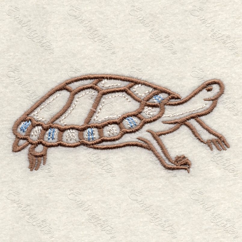Machine embroidery design. Cute turtle in two sizes, from the Lake wildlife set.