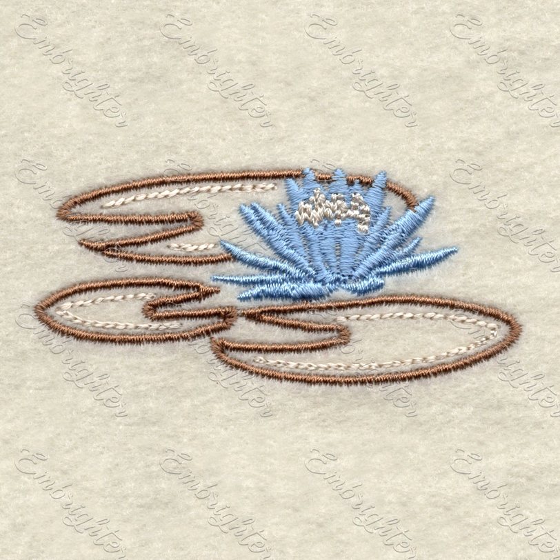Machine embroidery design. Charming water lily in two sizes, from the Lake wildlife set.