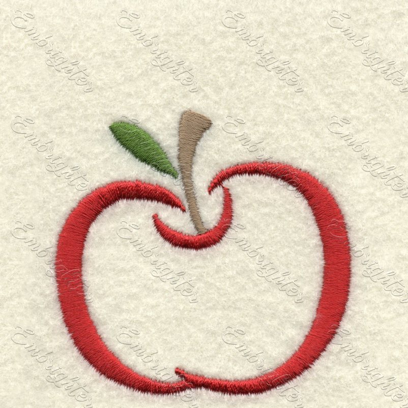 Machine embroidery design. Cute satin stitch fruit, apple in two sizes. 