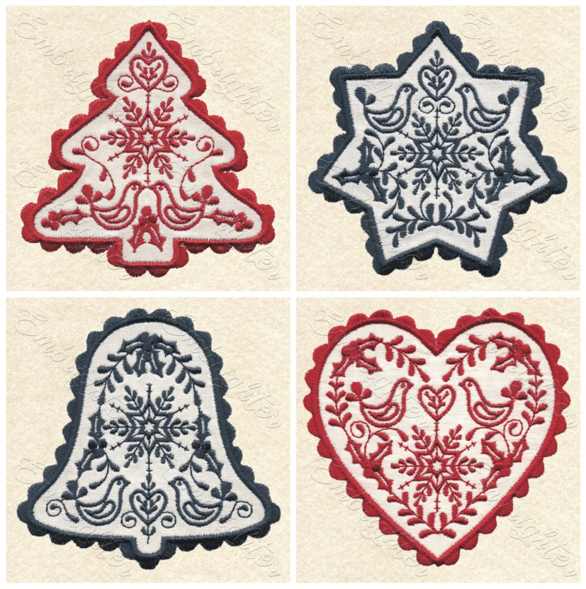 Applique Christmas designs with birds machine embroidery design set