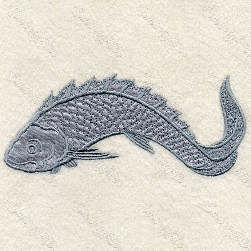 Machine embroidery design. Realistic, scaled applique fish.