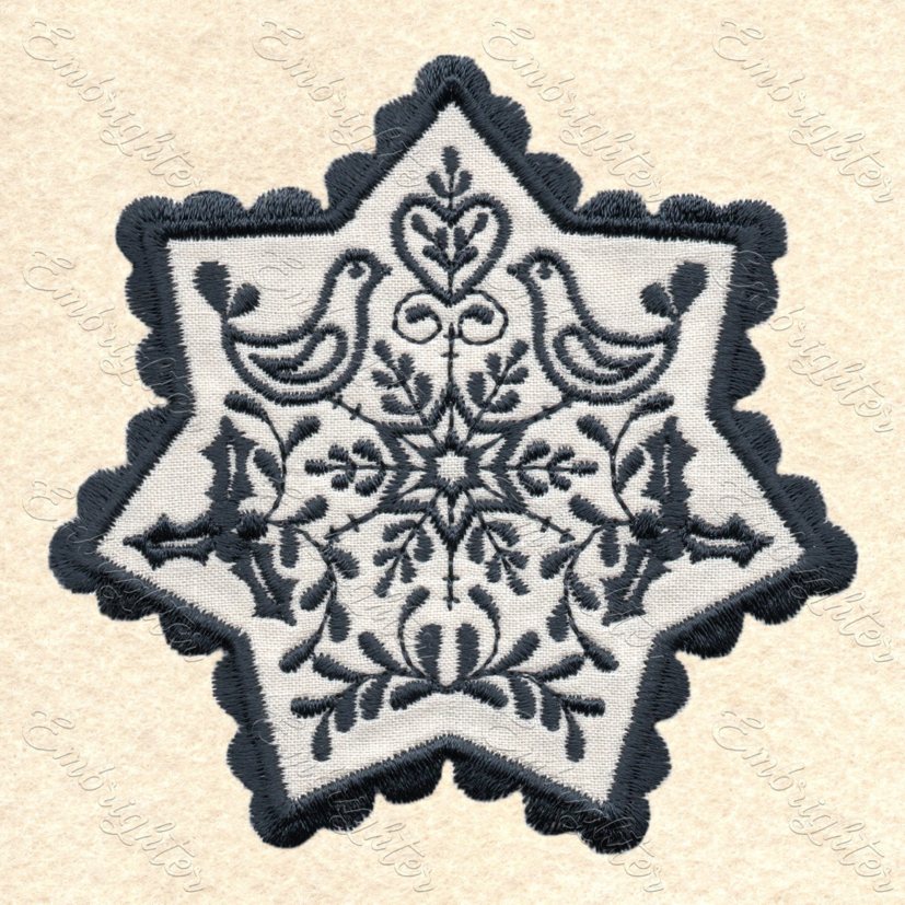 Applique Christmas star with birds machine embroidery design