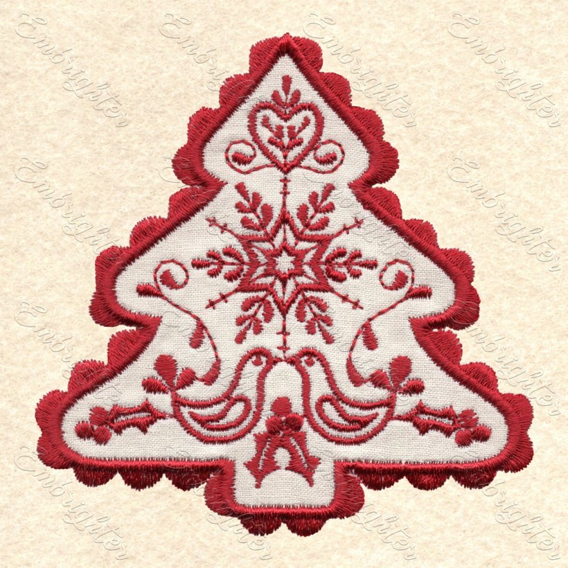 Applique Christmas tree with birds machine embroidery design