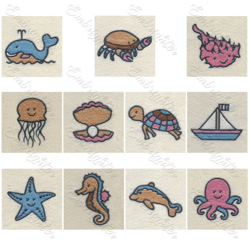 Machine embroidery designs. Cute baby sea animal set for the little ones. 